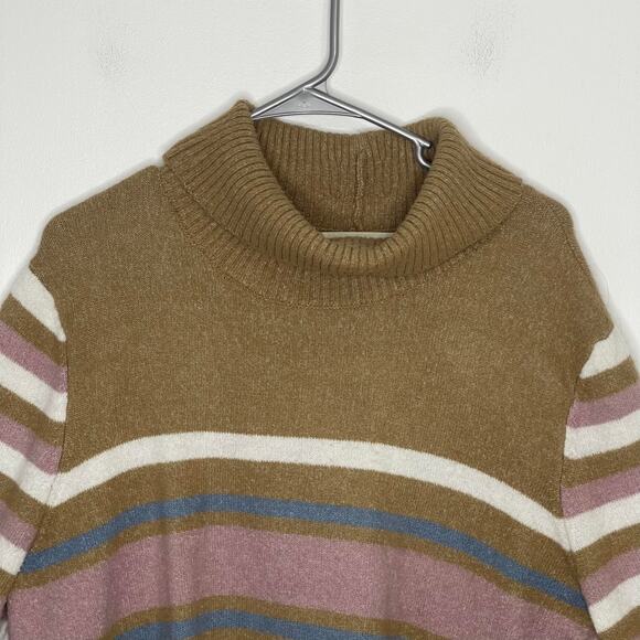 A Beautiful Soul plus size 18 20 taupe sweater turtleneck stripe mauve soft - Picture 2 of 14